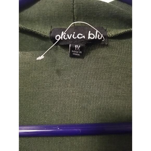 Olivia Blu Duster Cardigan Women’s 1x Long Sleeves Pockets Dark Green - Picture 2 of 7